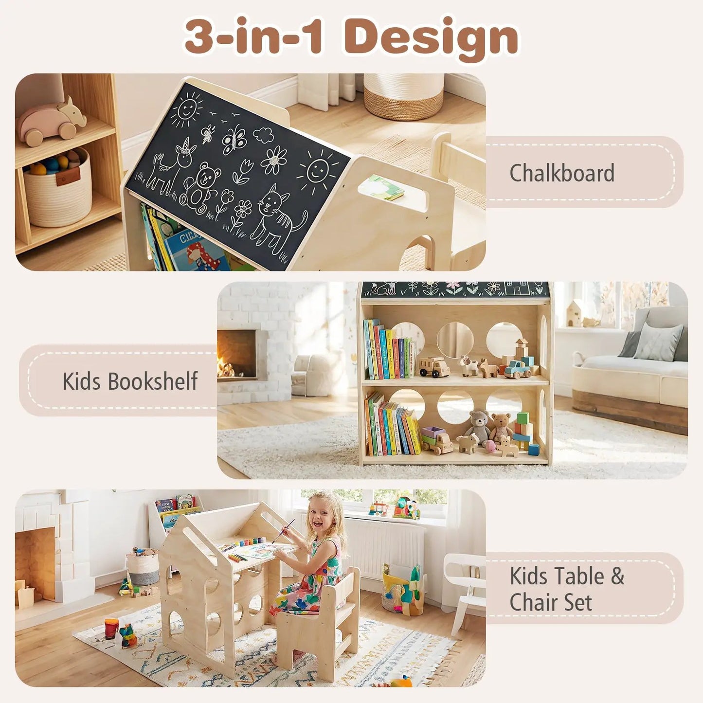 House-shaped wooden activity table with chalkboard top and chairs, DirectDeals on Tampa Home & Garden Store