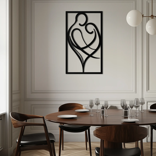Hugging Couple Modern Metal Wall Art black silhouette in a rectangular frame Enova Art on Tampa Home & Garden Store