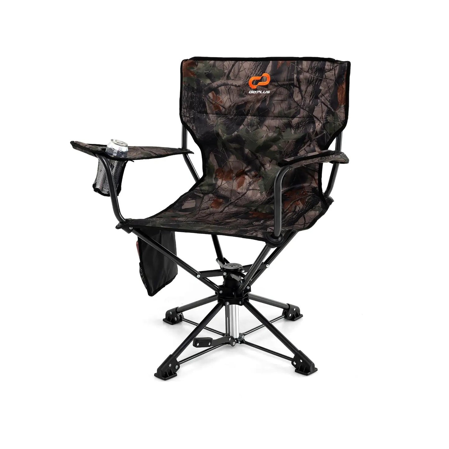 360 degree swivel hunting chair portable camo fabric with GoPlus logo and mesh cup holder on Tampa Home & Garden Store
