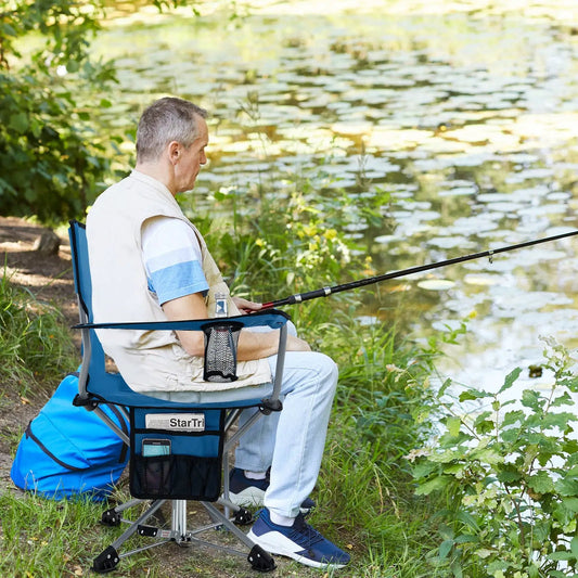 360Β° Swivel Hunting Chair Portable Foldable Hunting Chair with Mesh Cup Holder and Storage Pockets-Blue - Tampa Home & Garden Store