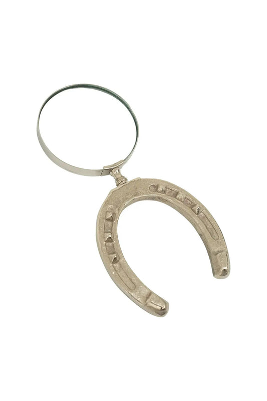 Huntley Equestrian horseshoe magnifier with circular lens and silver-tone metal ring on Tampa Home & Garden Store