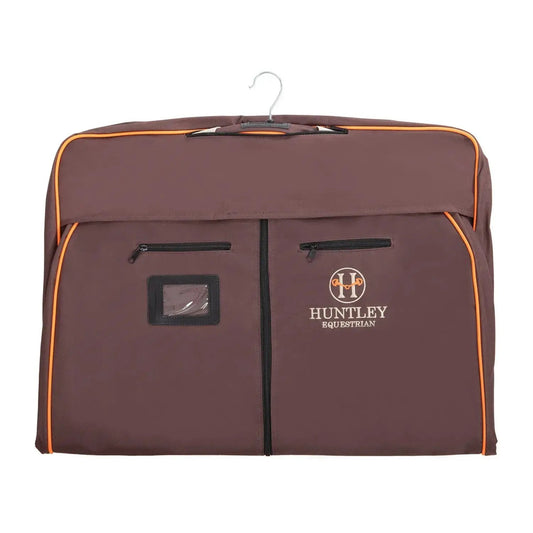 Huntley Equestrian Deluxe Carry On Garment Bag brown with orange piping and logo on Tampa Home & Garden Store