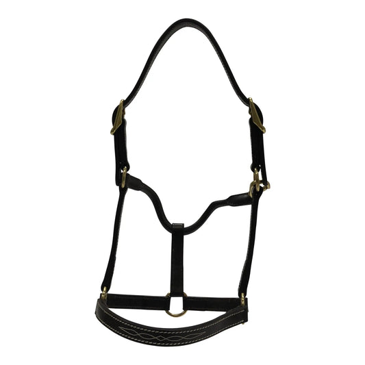 Huntley Equestrian Fancy Stitched Adjustable Premium Leather Pony Halter with Brass Hardware - Tampa Home & Garden Store