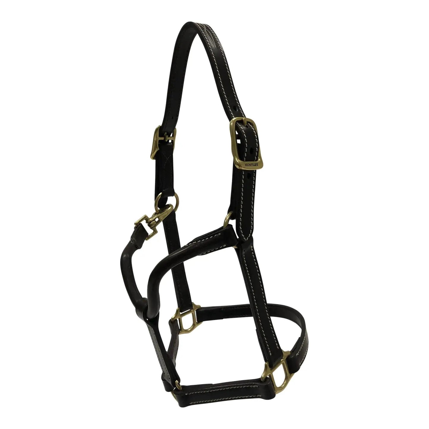 Huntley Equestrian Premium Leather Pony Halter with brass hardware and white stitching on Tampa Home & Garden Store