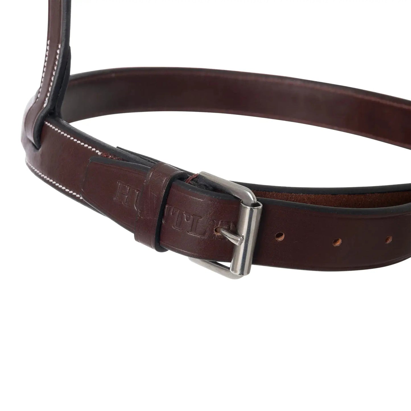 Huntley Equestrian Fancy Stitched Crank Noseband brown leather with silver buckle on Tampa Home & Garden Store
