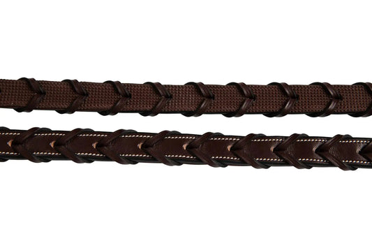 Huntley Equestrian brown rubber lined laced reins full size, set of 2 on Tampa Home & Garden Store