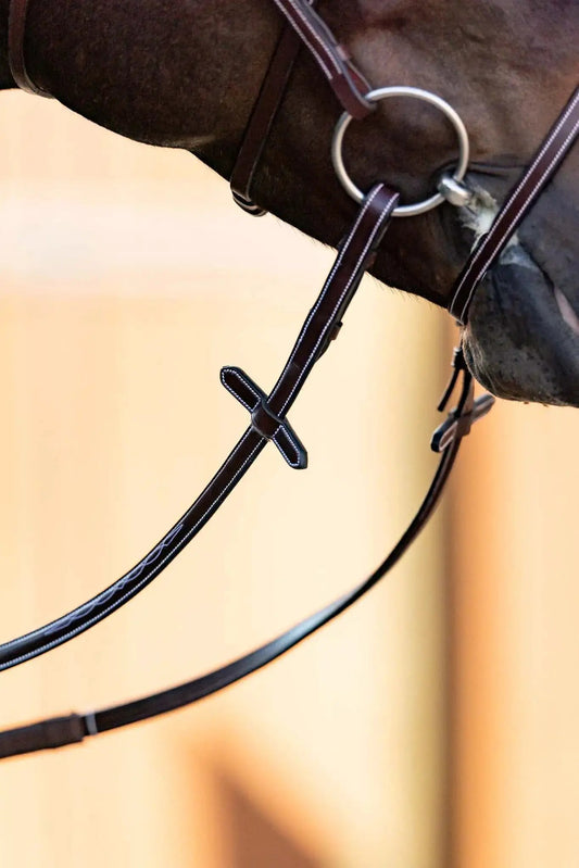 Huntley Equestrian Fancy Stitched Rubber Reins, dark brown 5/8 inch width on Tampa Home & Garden Store