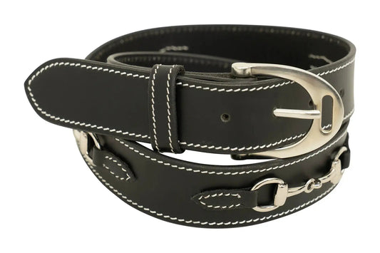 Huntley Equestrian Belt 1.5 Stirrup black leather silver buckle on Tampa Home & Garden Store