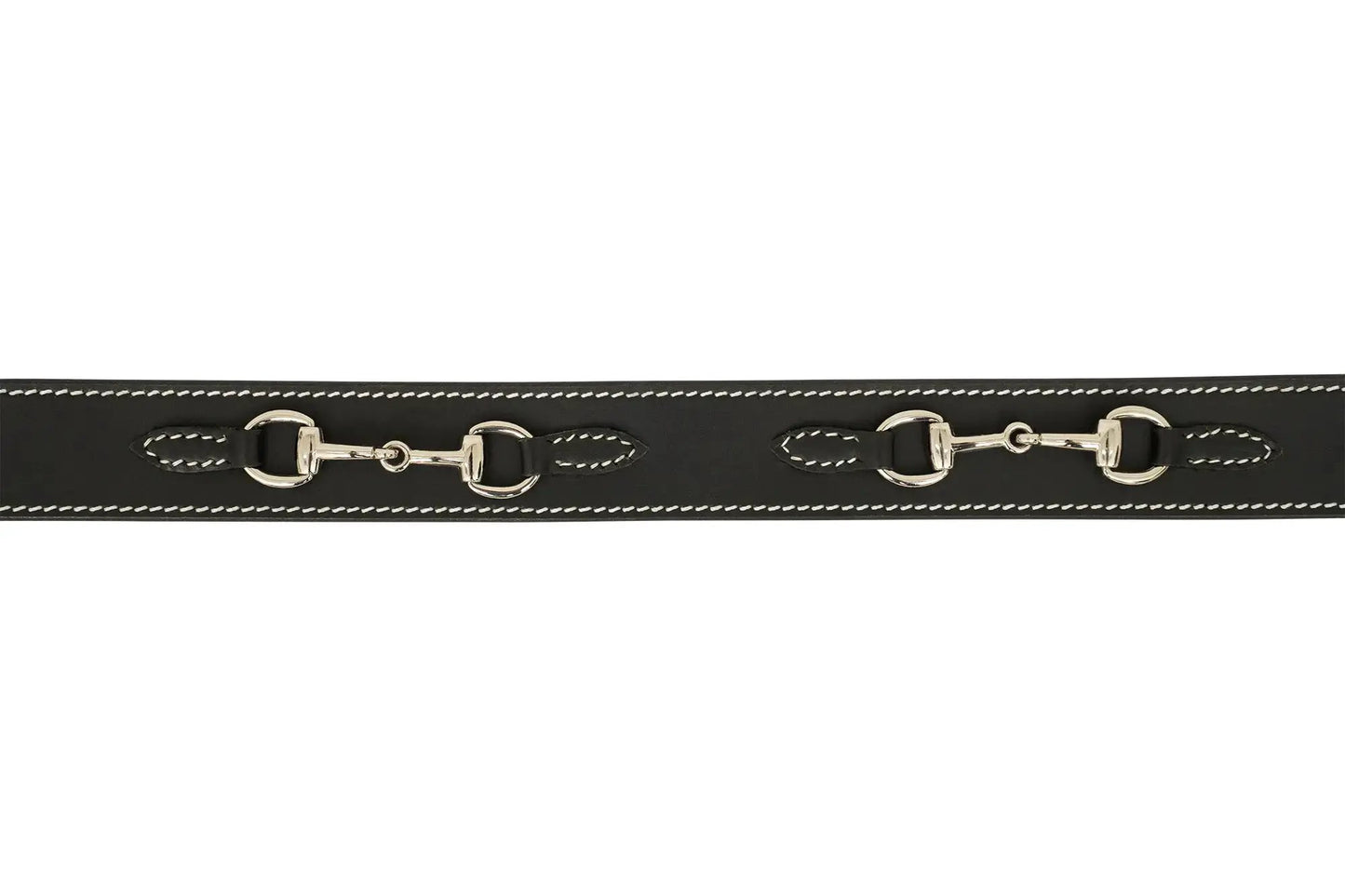 Huntley Equestrian Ladies 1.5in Stirrup Belt black leather white stitching twin silver buckles on Tampa Home & Garden Store