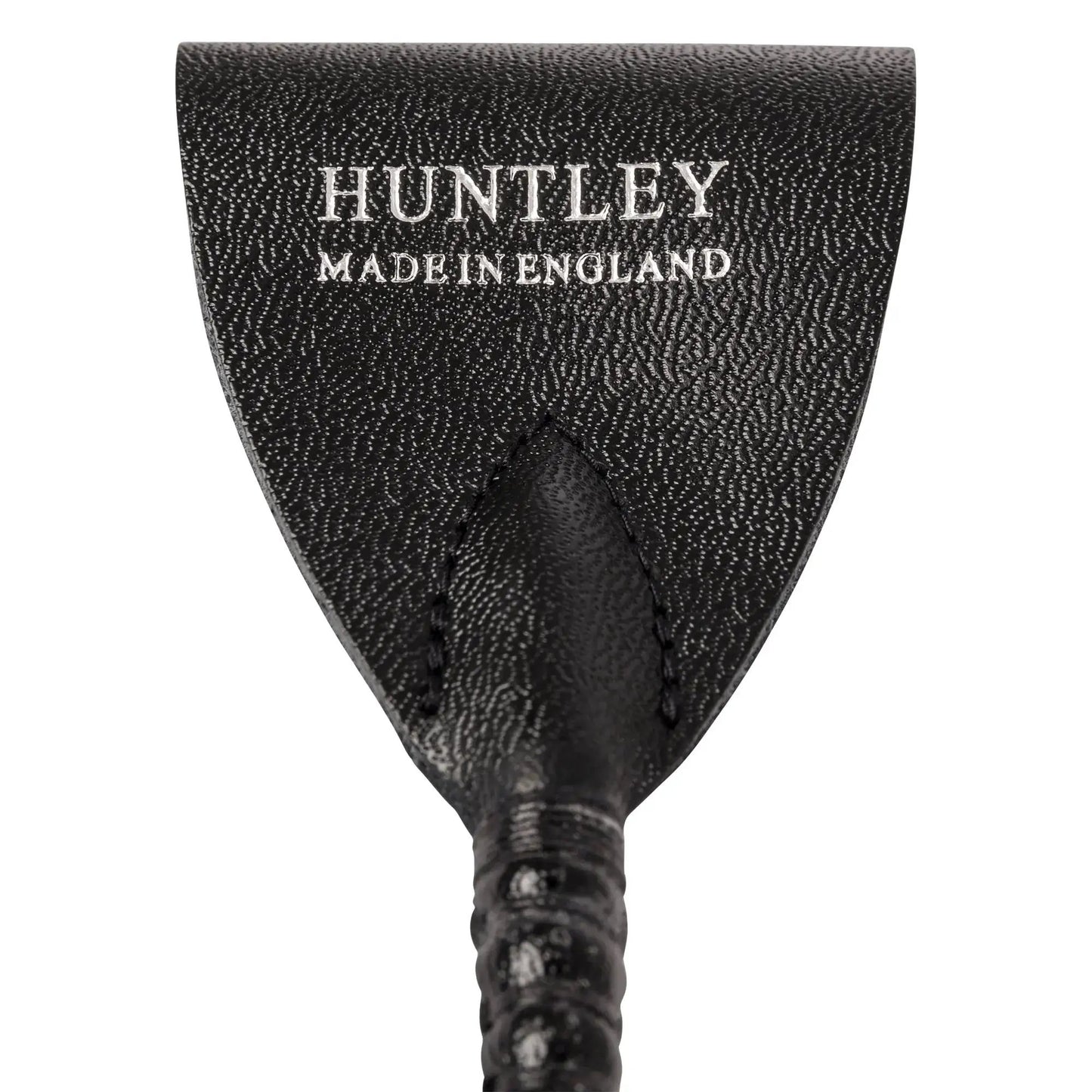 Huntley Equestrian Jumping Bat Riding Crop black textured leather with Made in England stamp on Tampa Home & Garden Store
