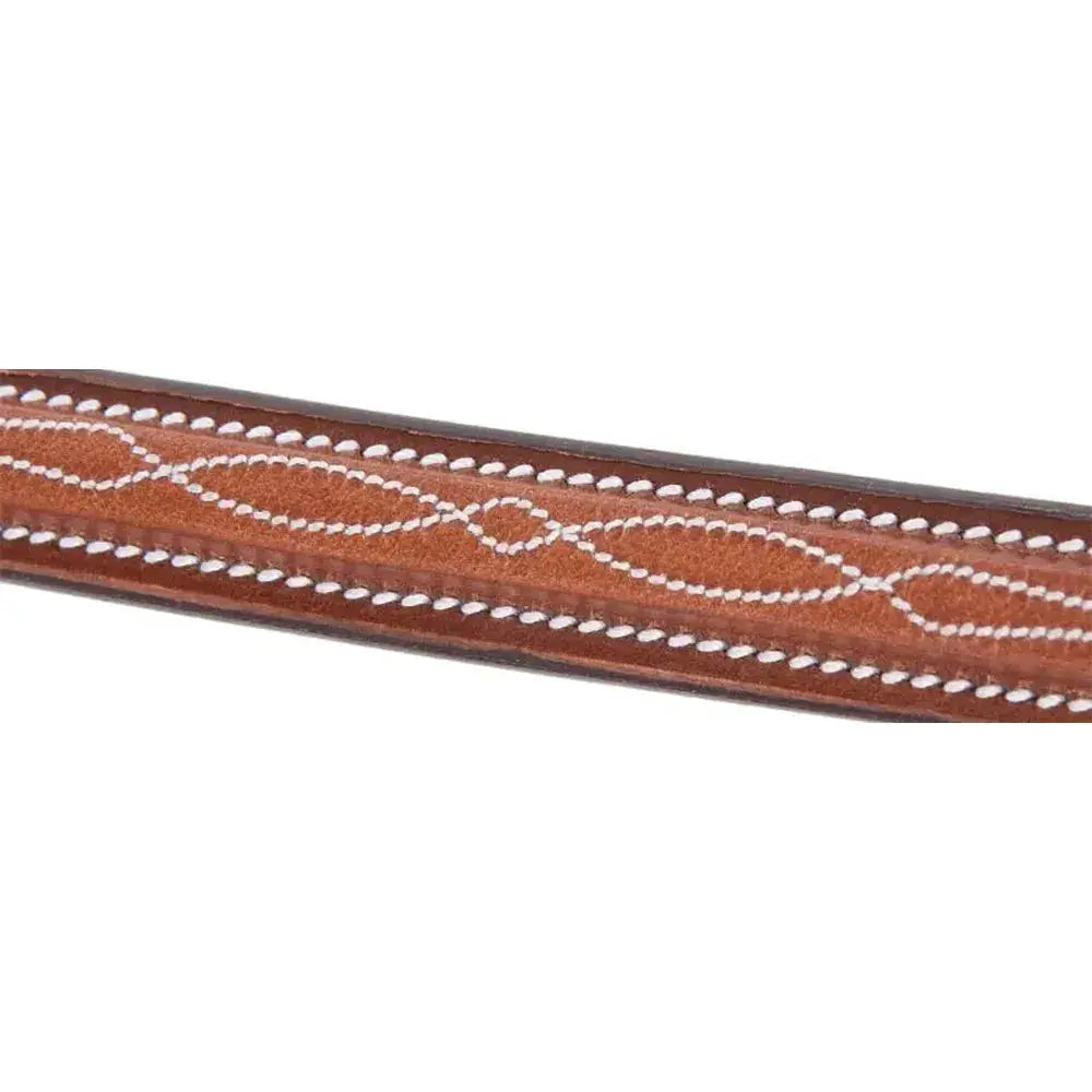 Huntley Sedgwick Equestrian Bridle with Reins in brown leather with white stitching on Tampa Home & Garden Store
