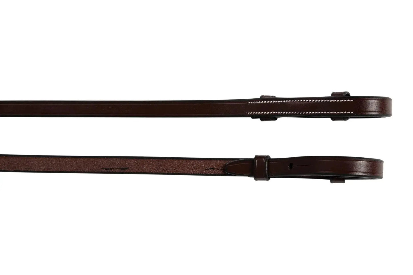 Huntley Sedgwick Pelham Flat Curb Rein, dark brown leather with white stitching on Tampa Home & Garden Store