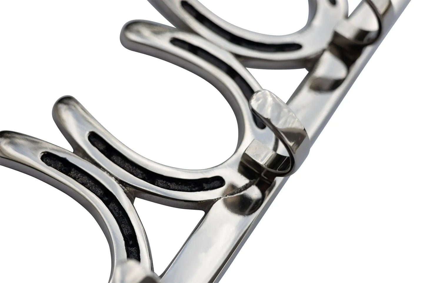 Huntley Equestrian silver horseshoe wall hook rack, 3 hooks, chrome finish on Tampa Home & Garden Store