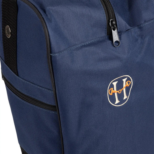 Huntley Equestrian navy tall riding boot bag with zipper and logo emblem on Tampa Home & Garden Store
