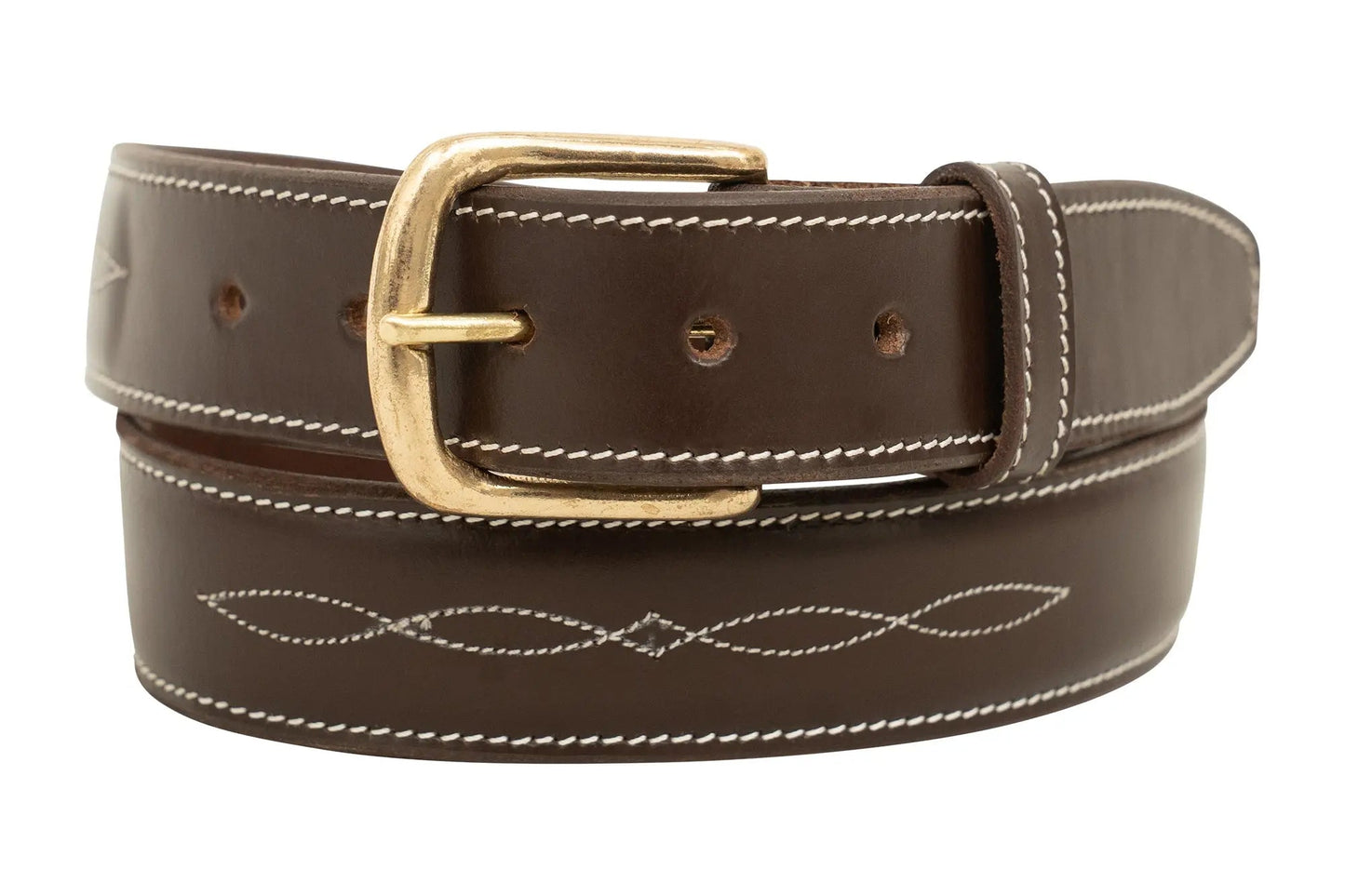 Huntley Fancy Stitched Ladies Leather Belt brown with brass buckle 1.5in wide on Tampa Home & Garden Store