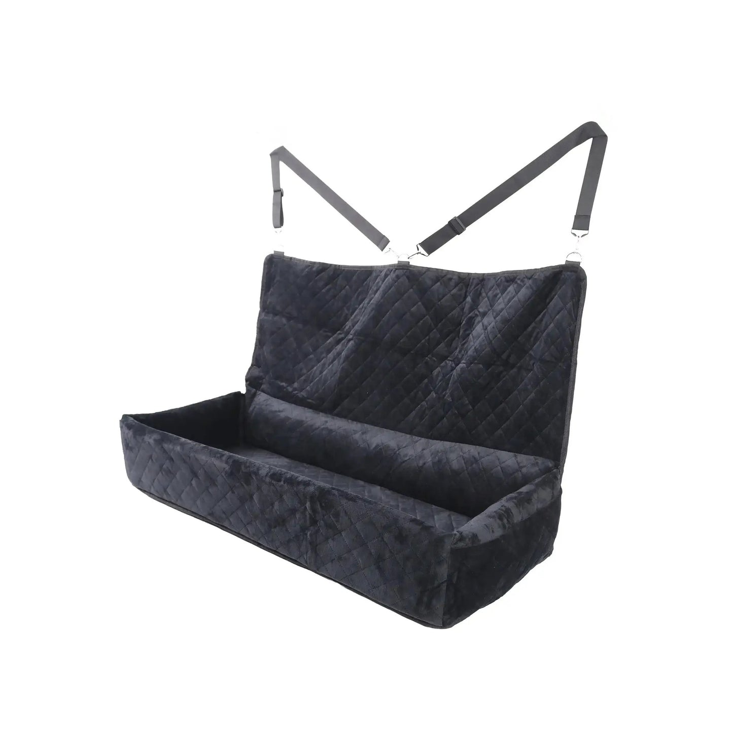 Huntley dog car seat cover in black quilted fabric with adjustable gray straps on Tampa Home & Garden Store
