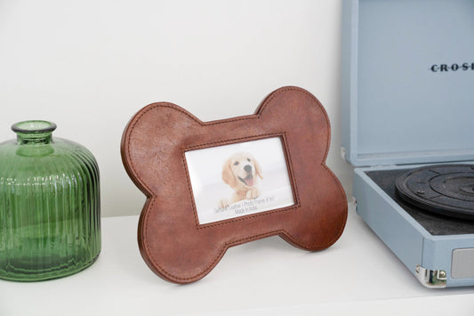 Huntley Pet Leather Bone Shaped Picture Frame, 4x6 - Tampa Home & Garden Store
