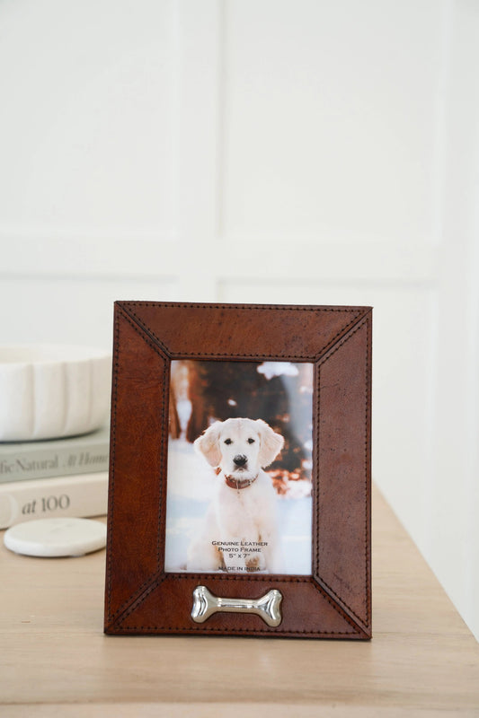 Huntley Pet Leather Picture Frame with Silver Bone Accent - Tampa Home & Garden Store