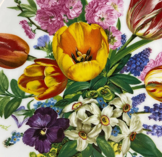 Hutschenreuther Ursula Band Floral Art Wall Plate vivid yellow tulip amid pink and purple blooms on Tampa Home & Garden Store