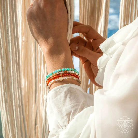 I Am Healthy Mind Body Spirit bracelets 4pk Conscious Items turquoise and orange beads on Tampa Home & Garden Store