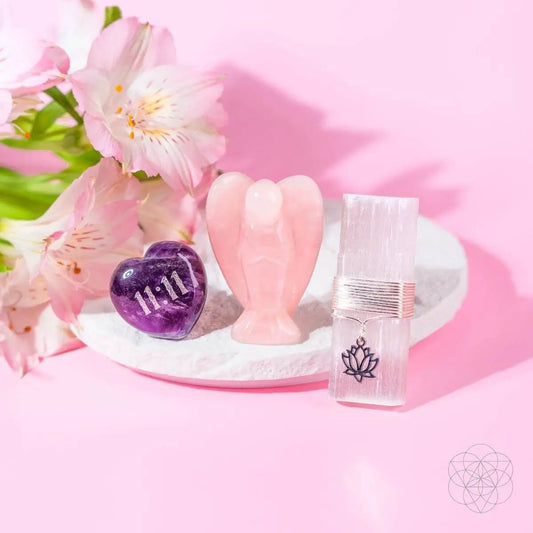 I Am Very Lucky 11:11 Blessed Car Crystal Kit with purple heart and pink angel crystals on Tampa Home & Garden Store