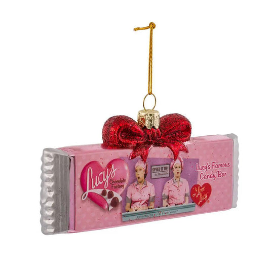 I Love Lucy Chocolate Bar Glass Ornament pink wrapper by The Country Christmas Loft on Tampa Home & Garden Store