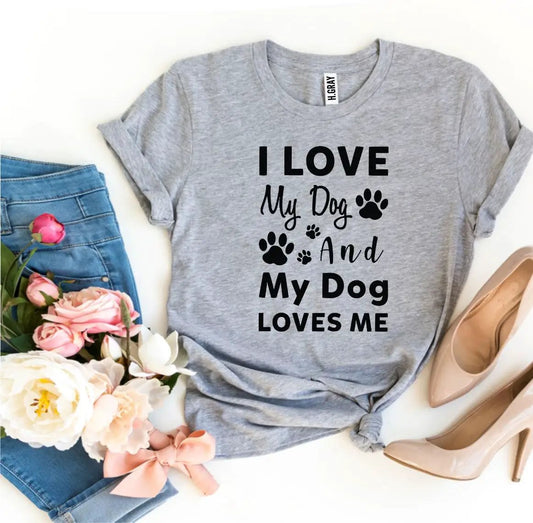 T-shirt I Love My Dog and My Dog Loves Me in gray with paw print accents by Furr Baby Gifts on Tampa Home & Garden Store