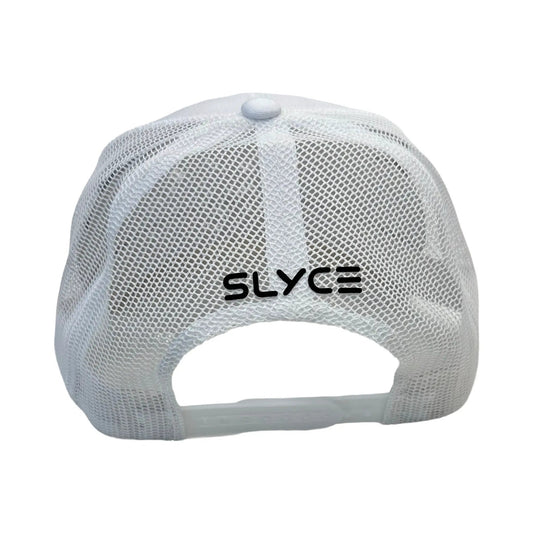 Slyce Trucker Cap white mesh by Slyce Sport with front logo, adjustable snapback on Tampa Home & Garden Store