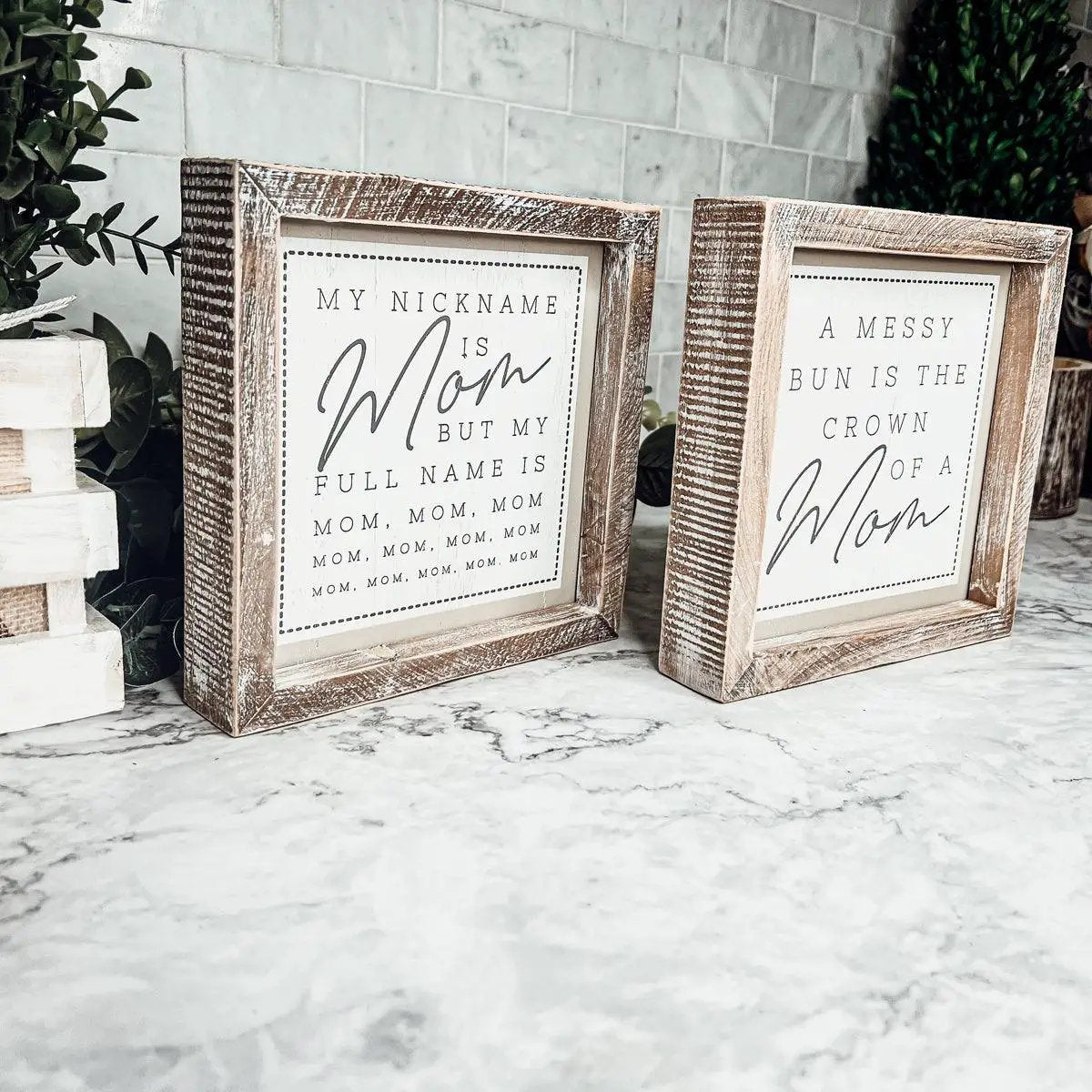 Team Mom Bun Sign double sided 7 inch rustic wood signs Gia Roma two pieces on Tampa Home & Garden Store