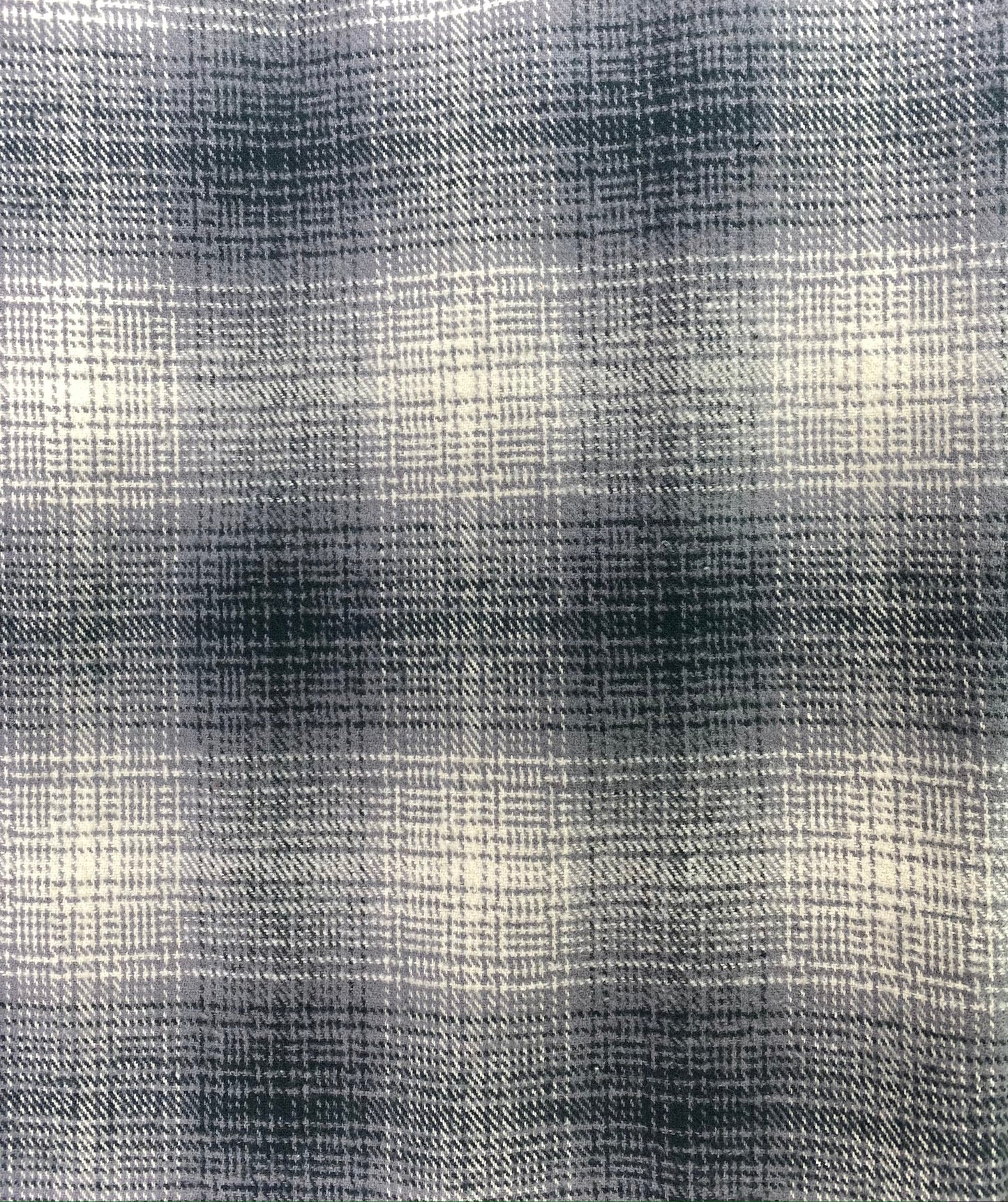 Écharpe infinie ou couverture en flanelle à carreaux ombrés bleu français foncé, gris et crème