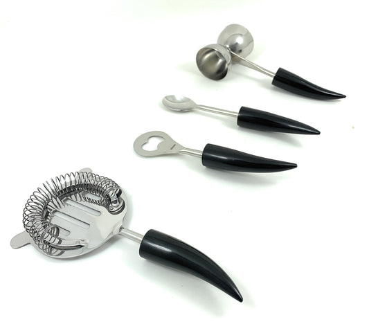 Vibhsa 4-piece bar tools kit with black horn resin handles and stainless steel components on Tampa Home & Garden Store