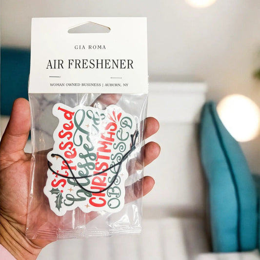 Stressed Blessed Freshie hanging air freshener by Gia Roma with Season's tag on Tampa Home & Garden Store