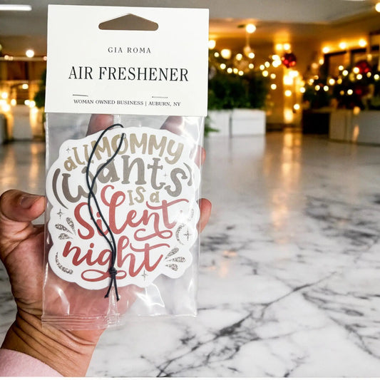 Silent Night hanging air freshener by Gia Roma; white AIR FRESHENER tag for car and home on Tampa Home & Garden Store
