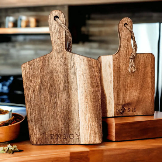 Gia Roma wooden charcuterie boards, set of 4 with rope-handle slots, 8x4.5 in serving trays on Tampa Home & Garden Store