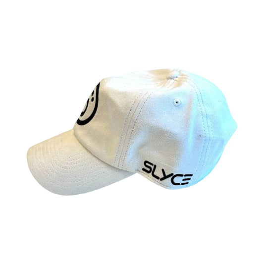 Slyce Cap baseball cap, white cotton with black Slyce Sport branding on strap on Tampa Home & Garden Store