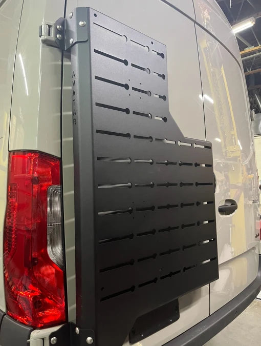 Outpost Sprinter Mounting Carrier on black steel rack mounted to van rear avatar offroad on Tampa Home & Garden Store