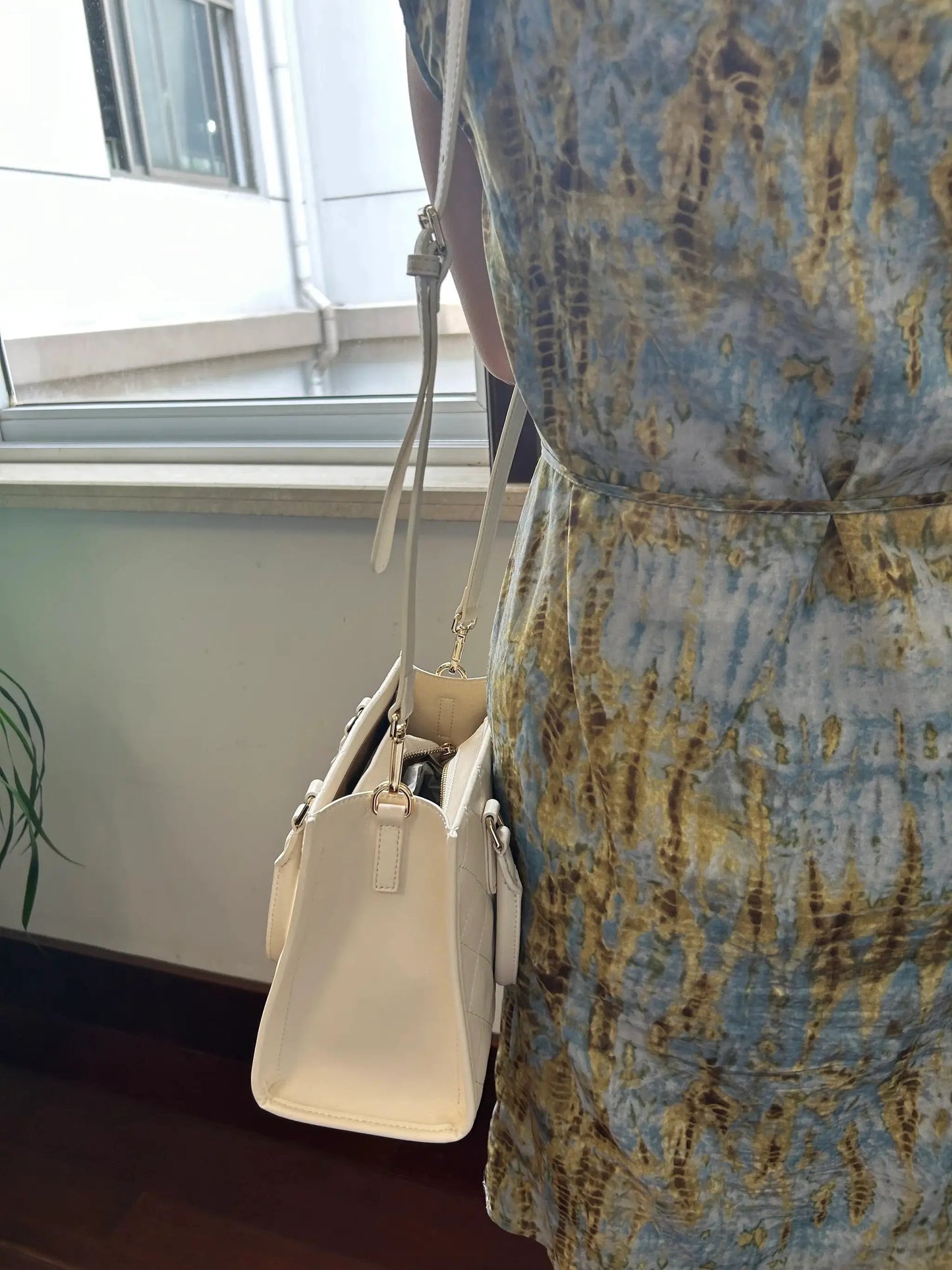 White Quilted Leather Crossbody Bag with Dual Handles - Tampa Home & Garden Store