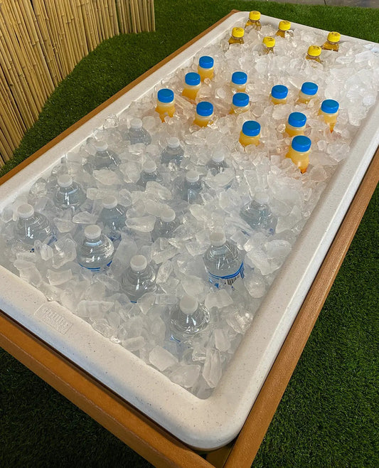 Kids Station Outdoor Table With Drain 25in ice-filled tub with drinks for outdoor play on Tampa Home & Garden Store
