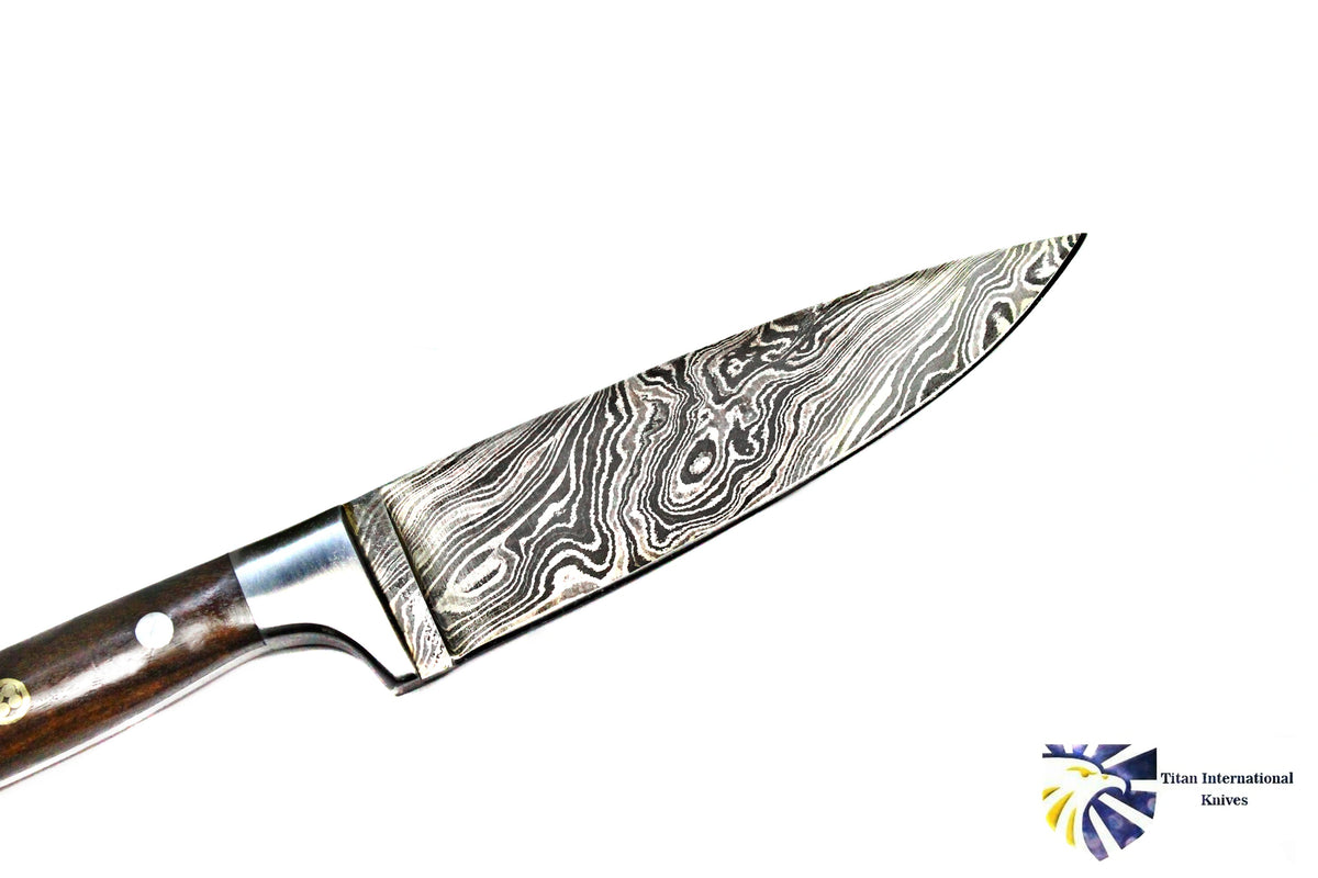 Damascus TD-211 knife with wood handle by Titan International Knives on Tampa Home & Garden Store