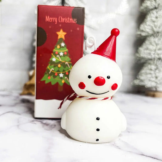 Candle Snowman Shaped Mini Scented by Gia Roma; white snowman with red hat, nose and cheeks on Tampa Home & Garden Store