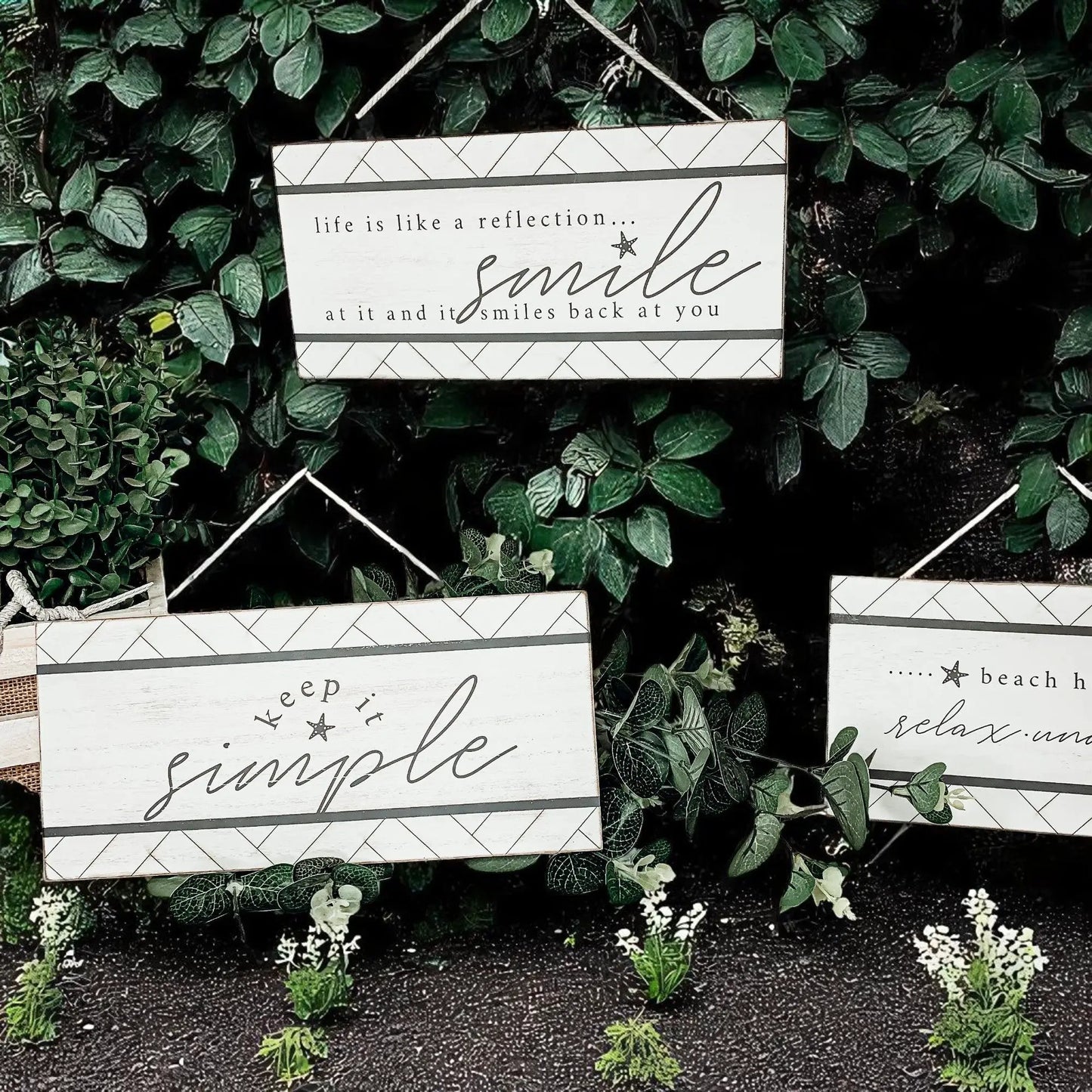 Coastal Starfish Wood Sign for Good Vibes wall art white distressed wood Gia Roma set on Tampa Home & Garden Store
