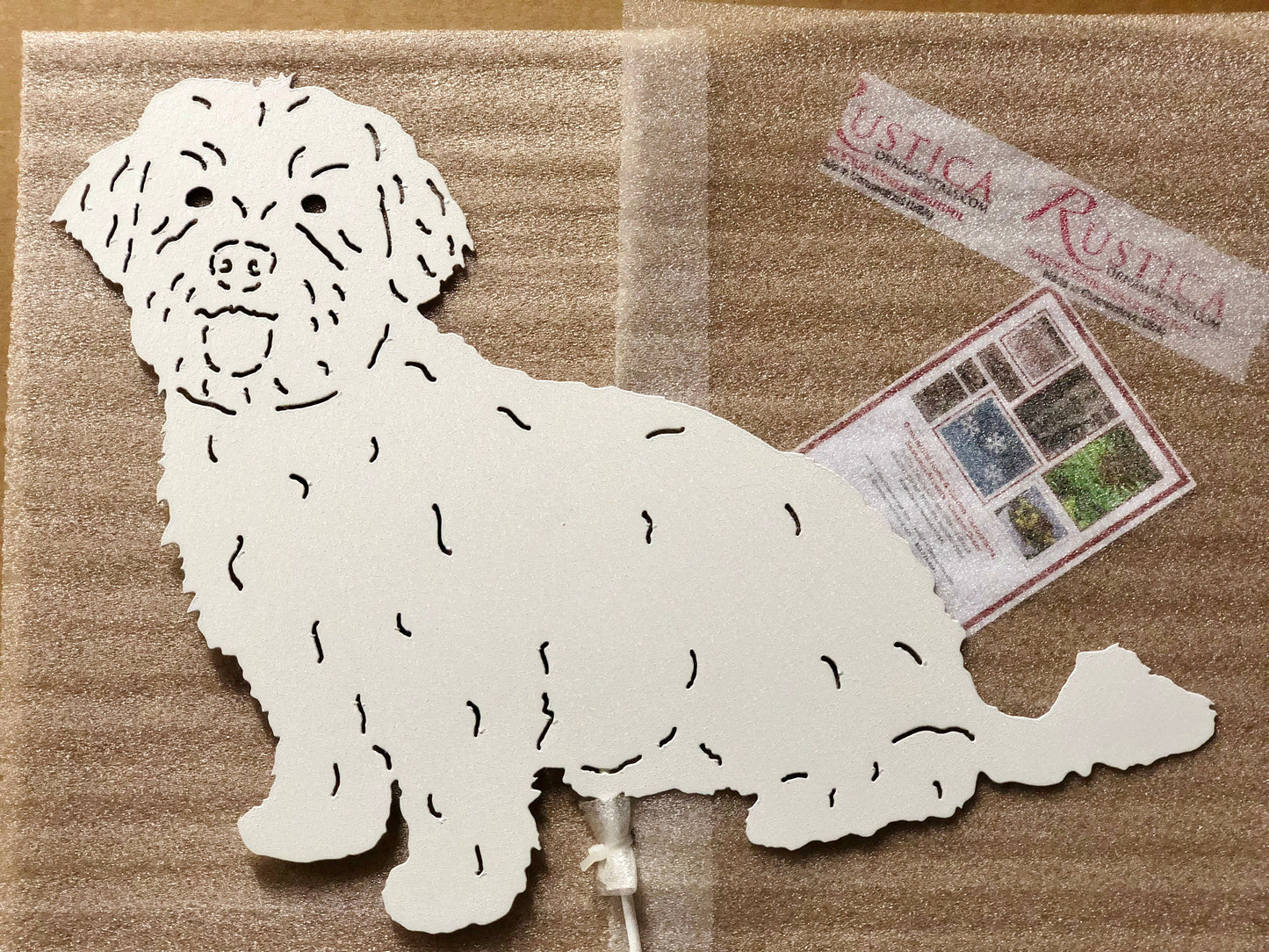 Havanese dog garden stake wall hanging, white silhouette with black fur lines, Rustica Ornamentals on Tampa Home & Garden Store