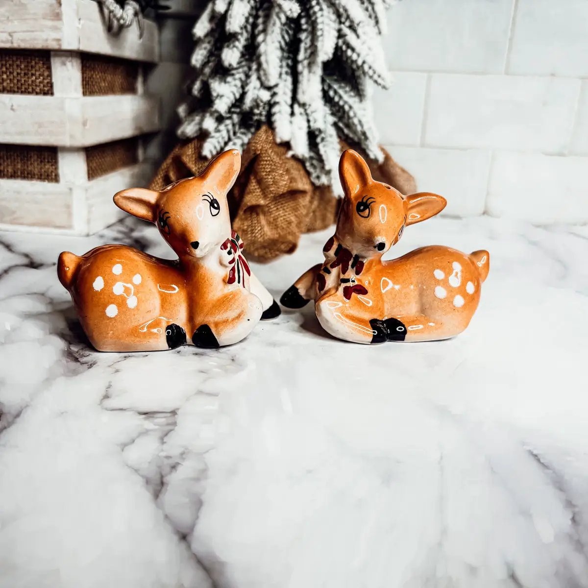Reindeer hand painted salt and pepper shakers, orange glaze with white spots, 2-piece set by Gia Roma on Tampa Home & Garden Store