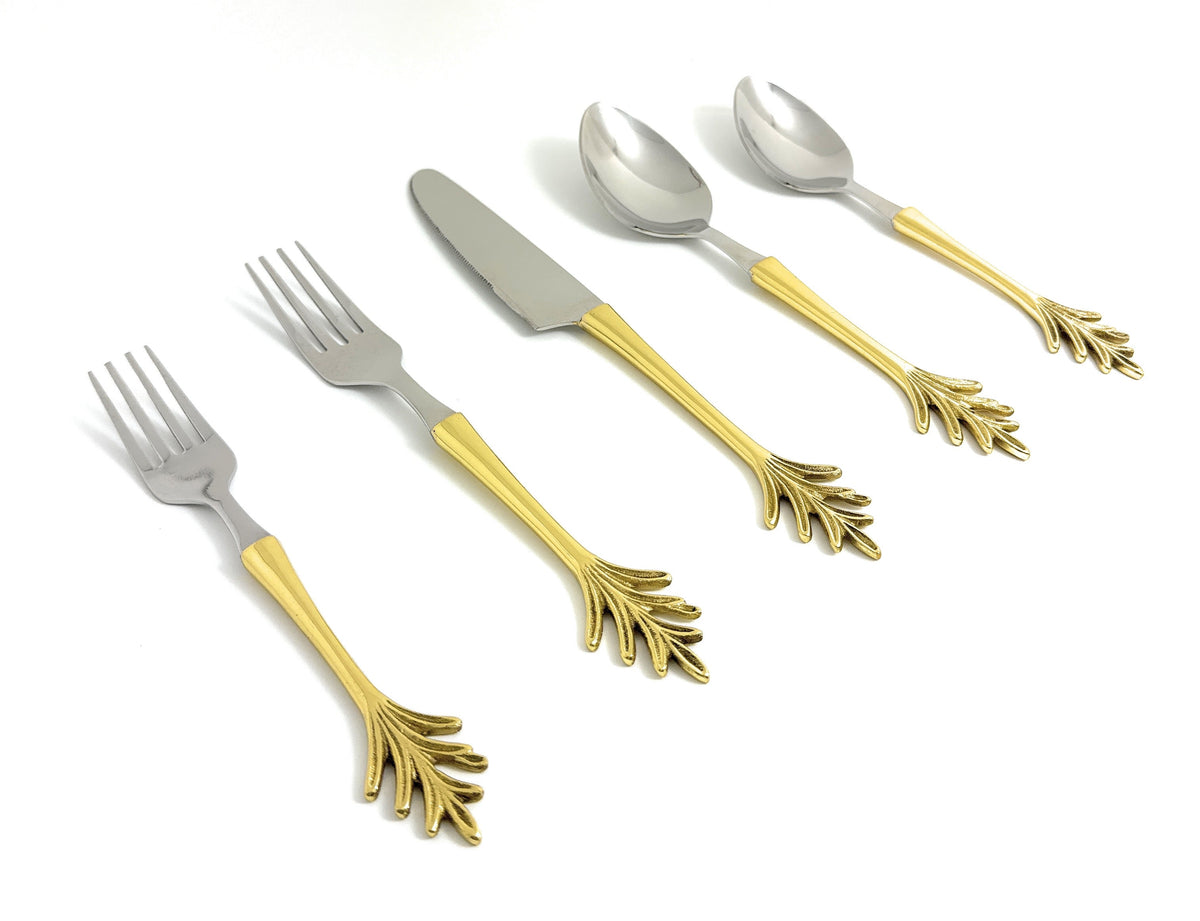 Stainless steel flatware set with gold leaf handles, 20-piece, Vibhsa on Tampa Home & Garden Store