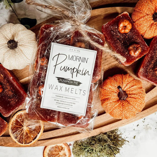 Pumpkin Buttercream Wax Melts Cinnamon Pie by Gia Roma, fall wax melts in a clear bag on Tampa Home & Garden Store