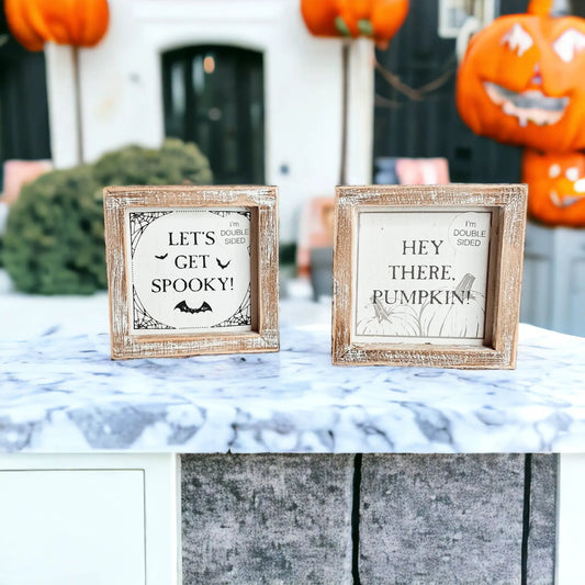 Pumpkin and Spooky Double-Sided Halloween Sign in two rustic wood frames by Gia Roma on Tampa Home & Garden Store