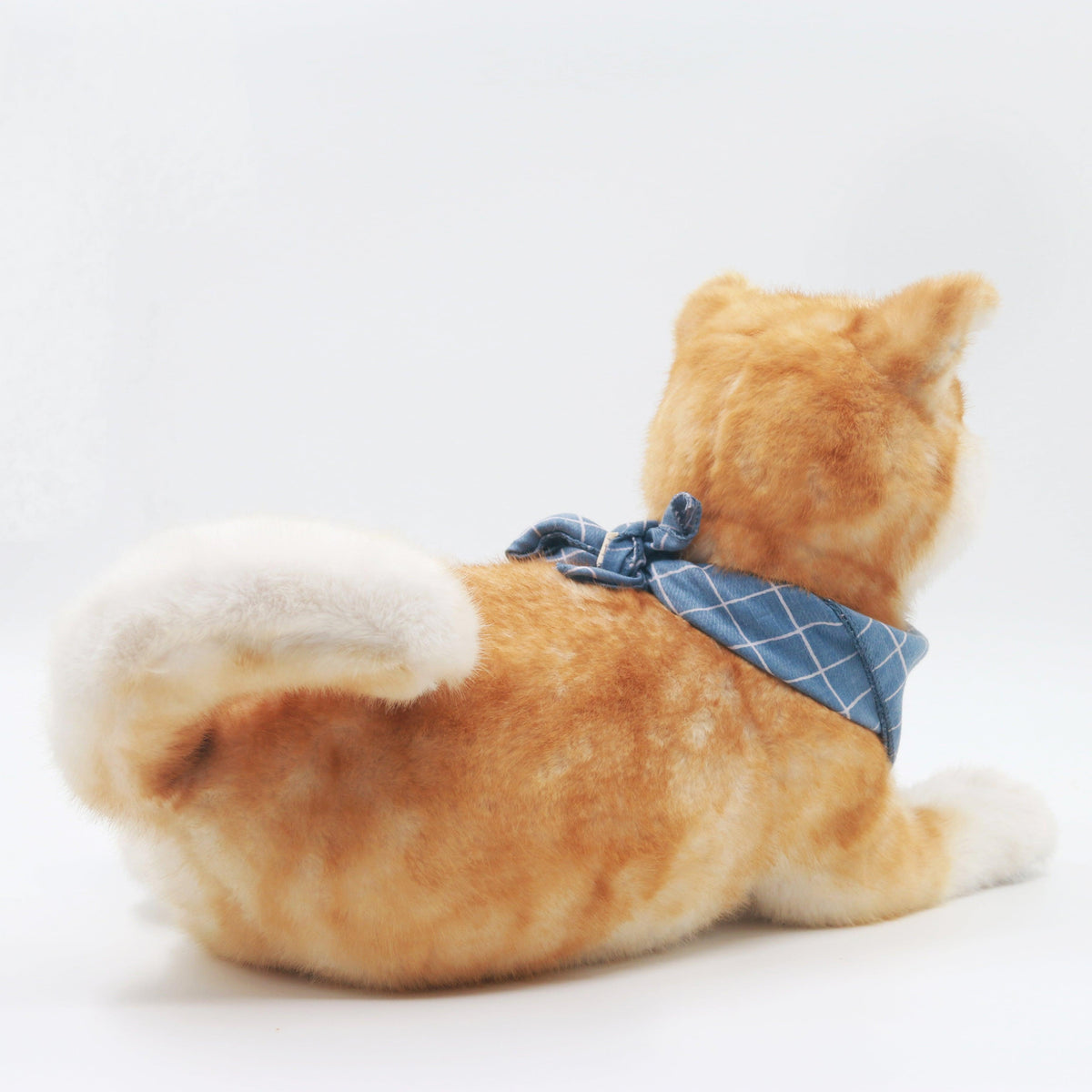 Akita dog plush stuffed animal orange fur with blue plaid scarf Chongker on Tampa Home & Garden Store
