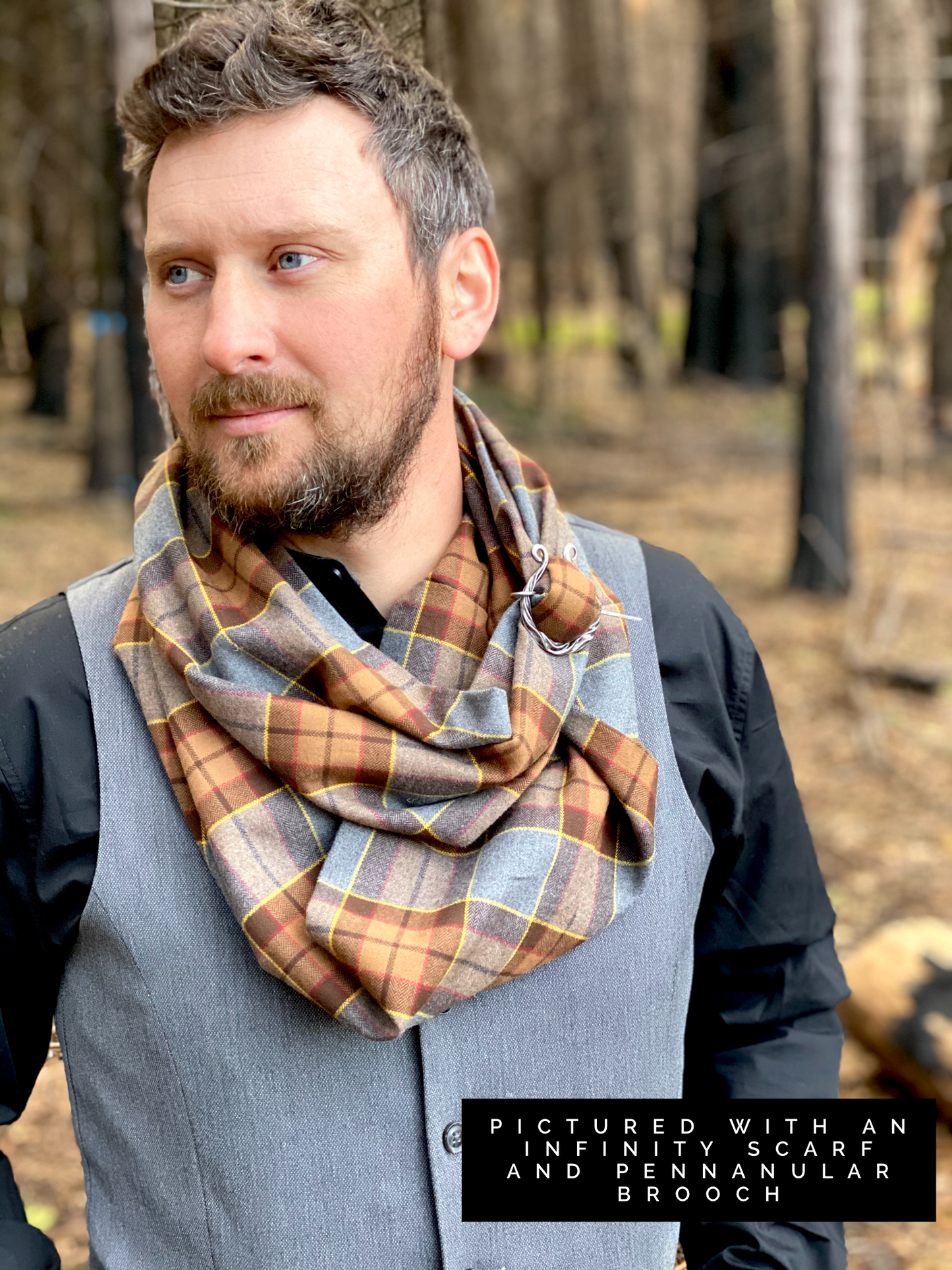 Infinity Scarf - Outlander Clan Fraser Inspired Gray, Brown, Yellow, and Red Cotton Flannel
