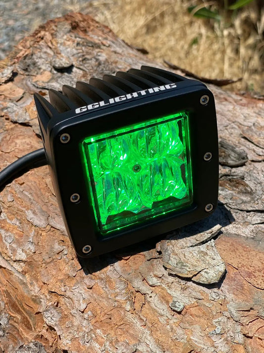 Blue and Green Dual-Color Off-Road LED Pod by GGLighting in square black housing on Tampa Home & Garden Store