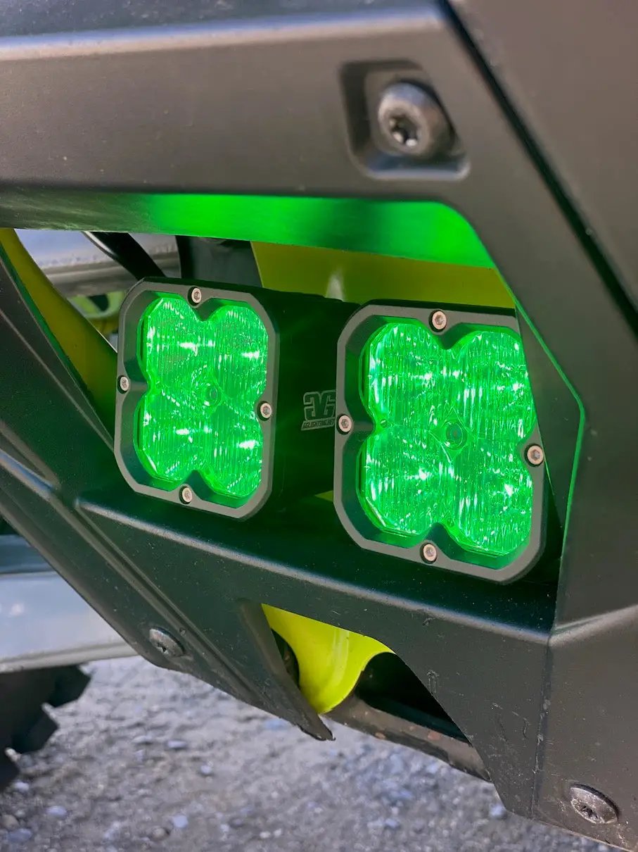 RZR Pro R Turbo R dual light pod bumper mounting bracket with green LED pods by GGLighting on Tampa Home & Garden Store